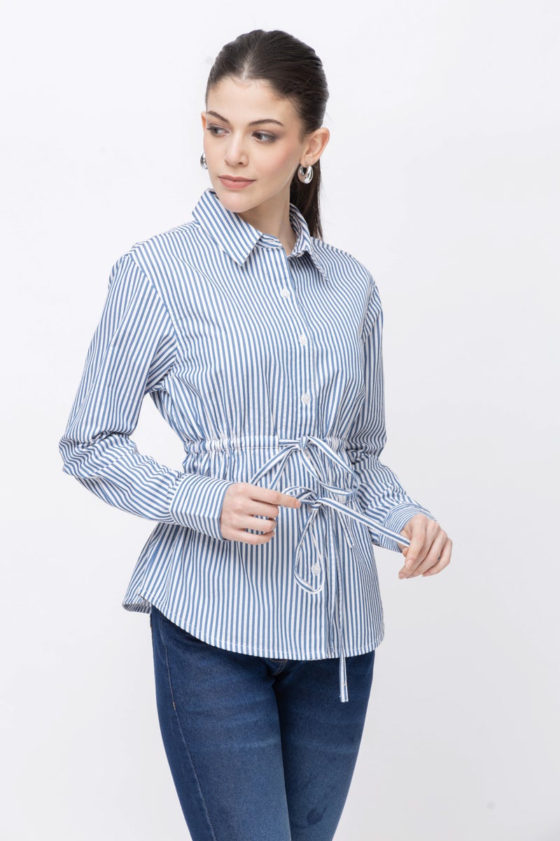 7OUNCE Striped Full Sleeve Shirt for Women - Blue and White - Image 3